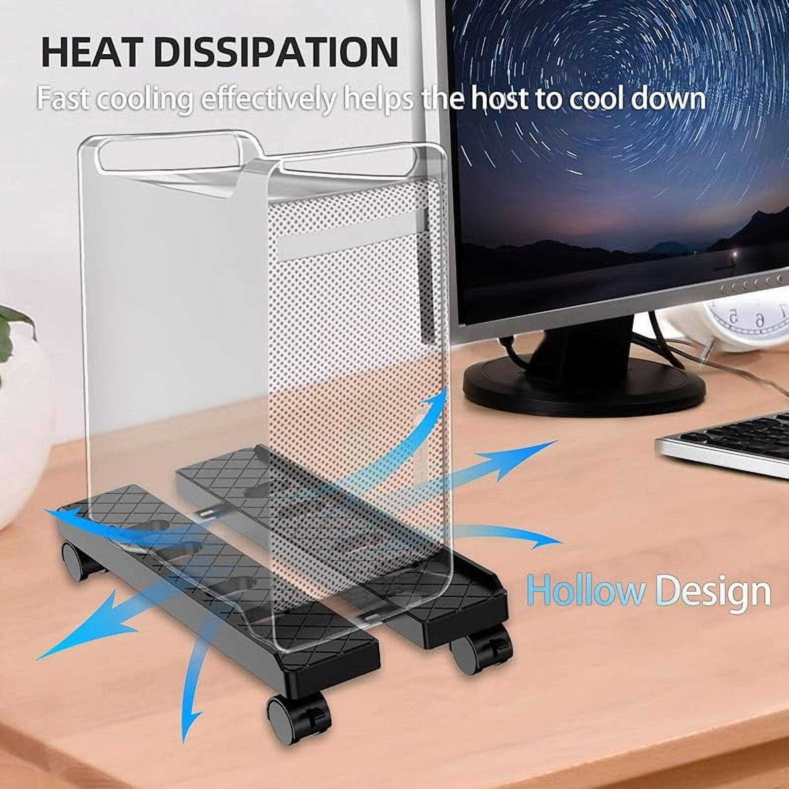 Adjustable Mobile CPU Stand, Ventilated Computer Tower Stand with 4 Caster Wheels Fits Most PC Tower, Under Desk CPU Holder PC Floor Cart Computer Riser for Gamers and Students (Black)