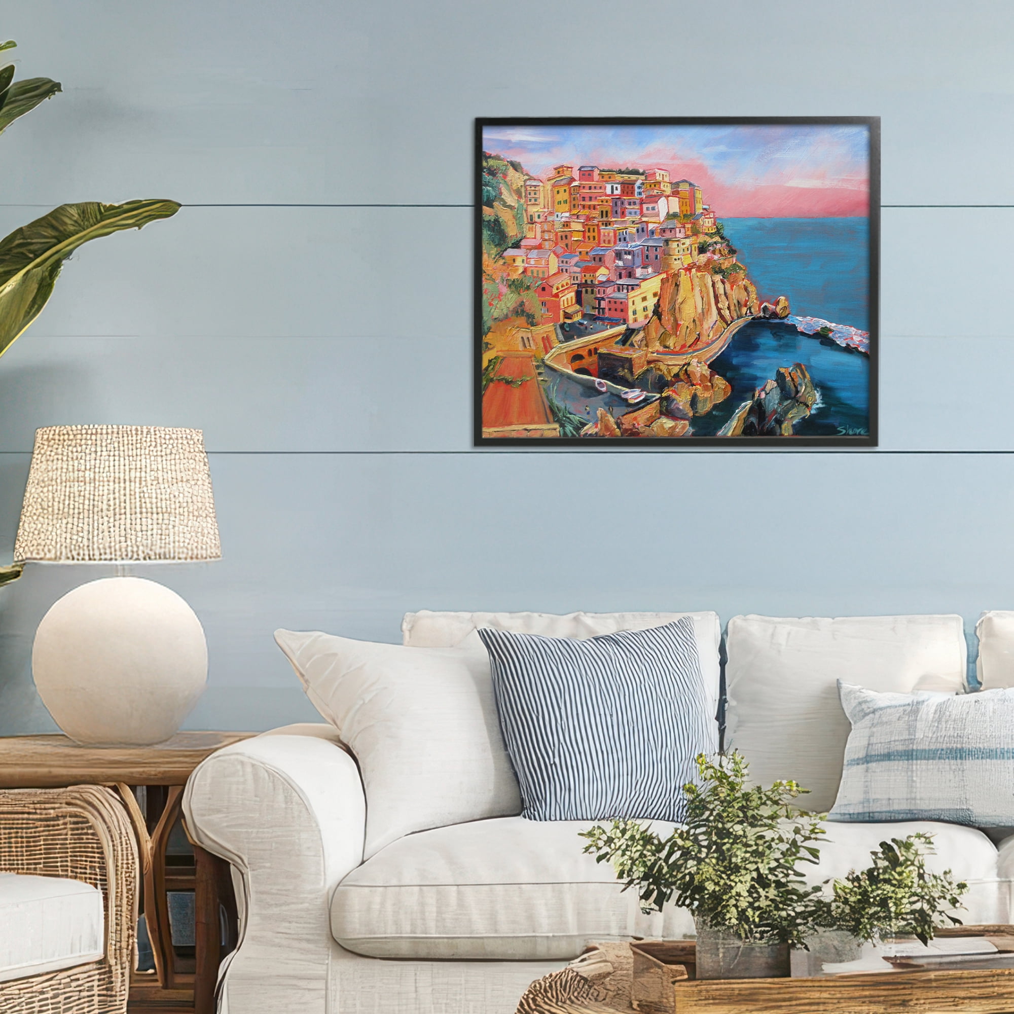 Stupell Industries Cinque Terre Seascape Architecture Black Framed Giclee Art, design by Maxine Shore