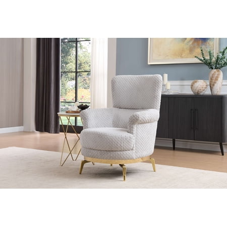 LiviNest Modern Accent Chair Gray: High Back Upholstered Armchair with Gold Legs - Plush Chenille Fabric Compact Design for Home Office & Content Creation Studio Decor