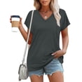 thumbnail image 7 of Women's V Neck Short Sleeve T Shirts,Solid Color Loose Fit Casual Basic Tees,Dark Gray,Women's Plus Size L, 7 of 7