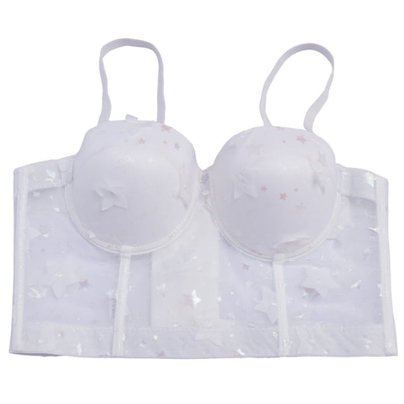 QSAWXQZ Women's Bustier Bra Corset Top with Underwired Bra Spaghetti Straps Sleeveless Sweetheart Neckline Hook Eye Back Closure Mesh Cropped Top 34