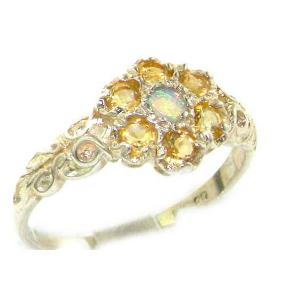 LBG 925 Sterling Silver Real Genuine Opal and Citrine Womens Band Ring - Size 10