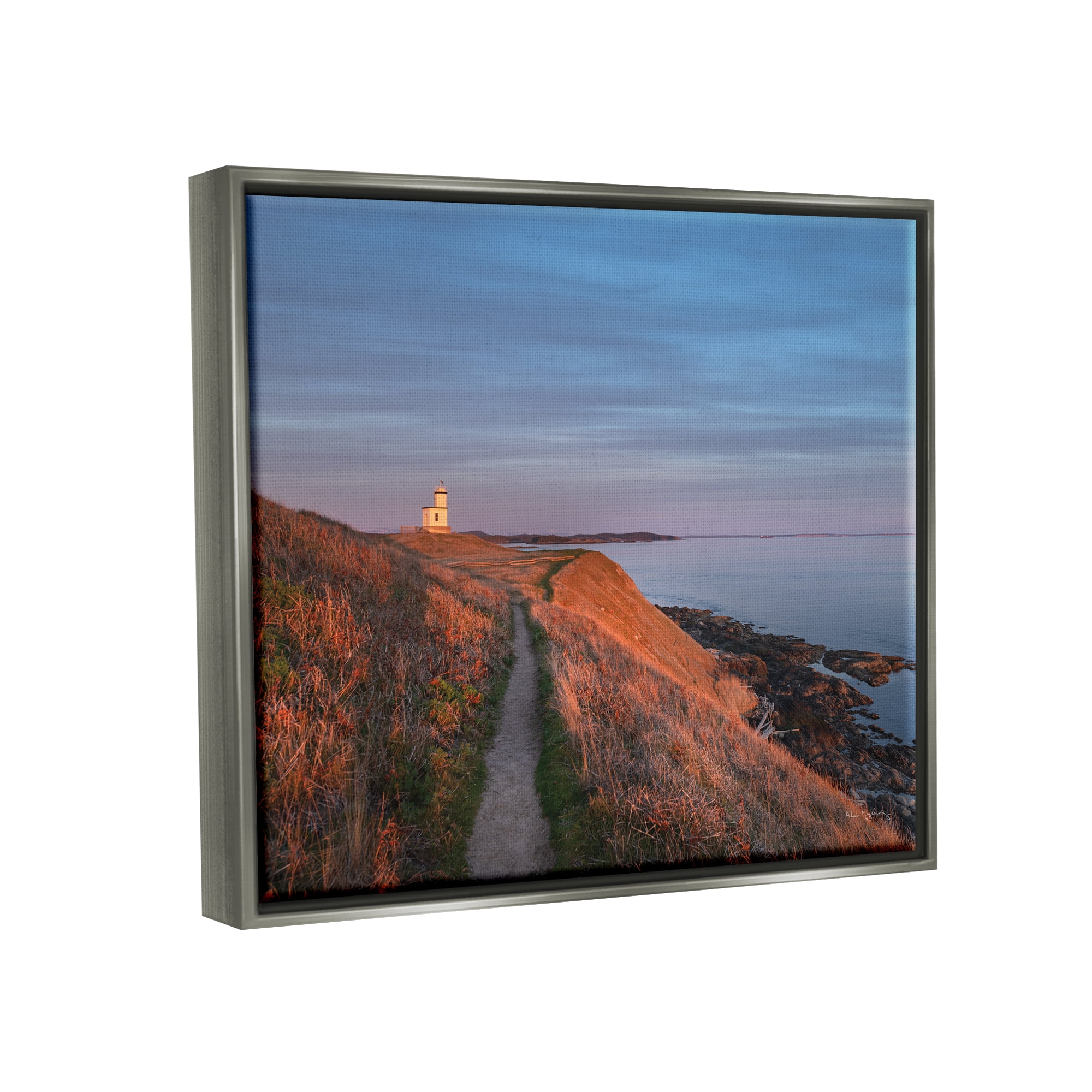 Stupell Industries Path to Lighthouse Landscape Photography Gray Floater Framed Canvas Art Print Wall Art, 31 x 25