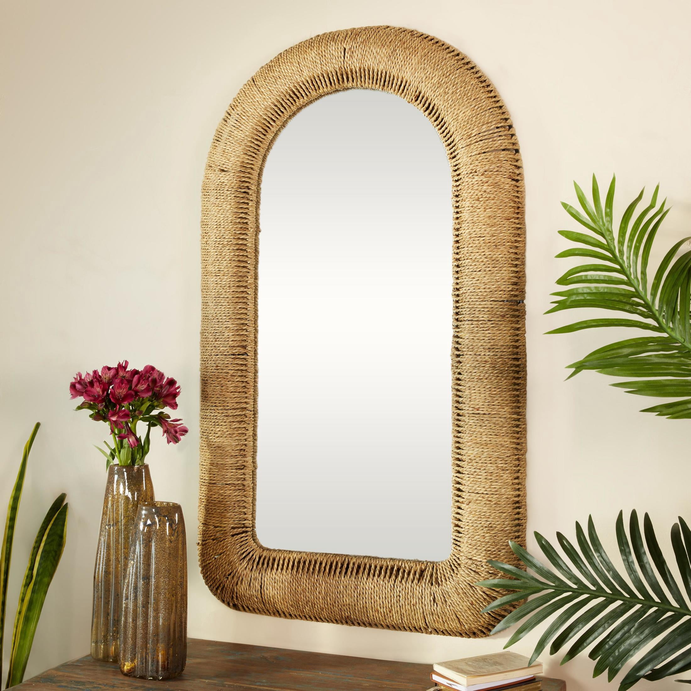 DecMode 27" x 48" Brown Woven Wall Mirror with Arched Top