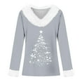thumbnail image 4 of Arlun Christmas Sweaters for Women Trim V Neck Sweatshirts Fashion Christmas Tree Graphic Printed Tops Long Sleeve Loose Soft Comfort Xmas Holiday Pullovers Light Gray XXXL, 4 of 4