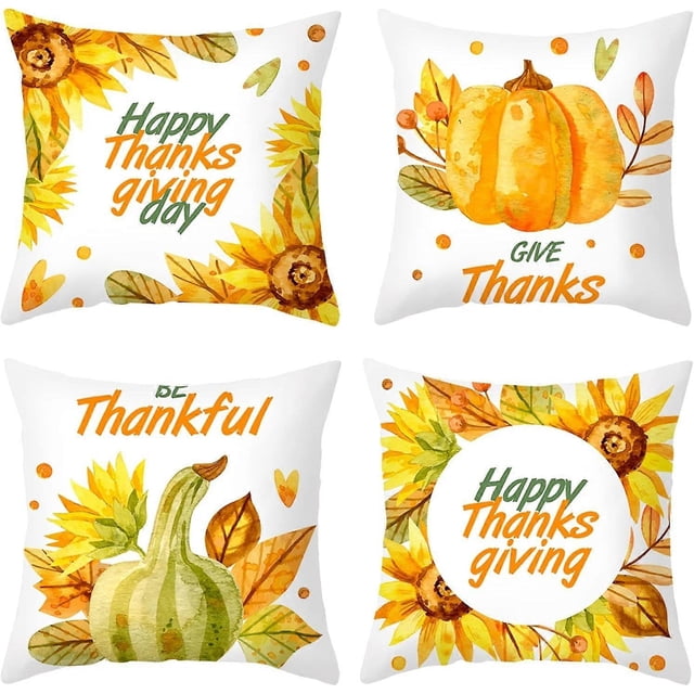 SZTXJ 4 Piece Pillowcases Peach Skin Velvet Happy Thanksgiving,Autumn Harvest Pumpkin PillowcasePillowcase 45x45cm Style 4