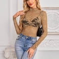 thumbnail image 6 of Women Oversized Tshirt Summer Mesh Layering Shirt Slim Fit Lace Long Sleeve Blouse Women Tops Khaki XXL, 6 of 9