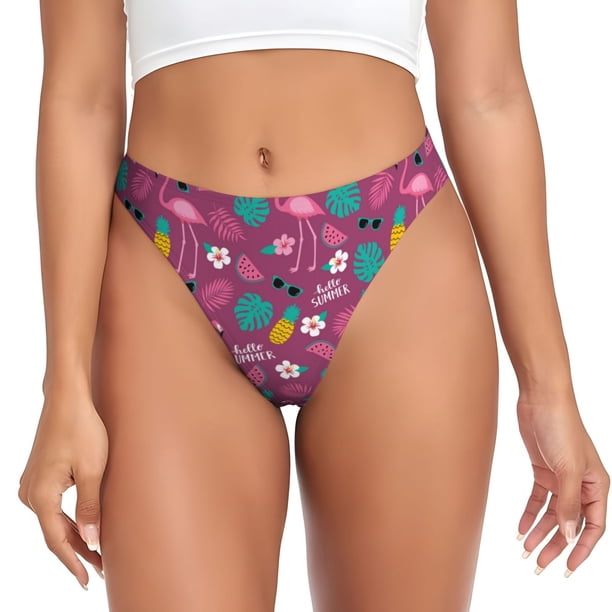 Balery Summer Flamingo Tangas de Algodón para Mujer con Estampado – Ropa Interior Sexy, Transpirable, G-string-Medium