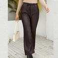 thumbnail image 5 of Women's Elastic High Waist Cropped Leather Pants Casual Loose Trousers Leather Straight Leg Wide Leg Pants, 5 of 7