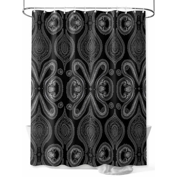 Fsddascl Black Geometric Shower Curtain Set - 66" x 72" Washable Bathtub Curtain with 12 Hooks, Modern Abstract Flower Waterproof Fabric Stall Shower Curtains for Bathroom/Bathtub Décor