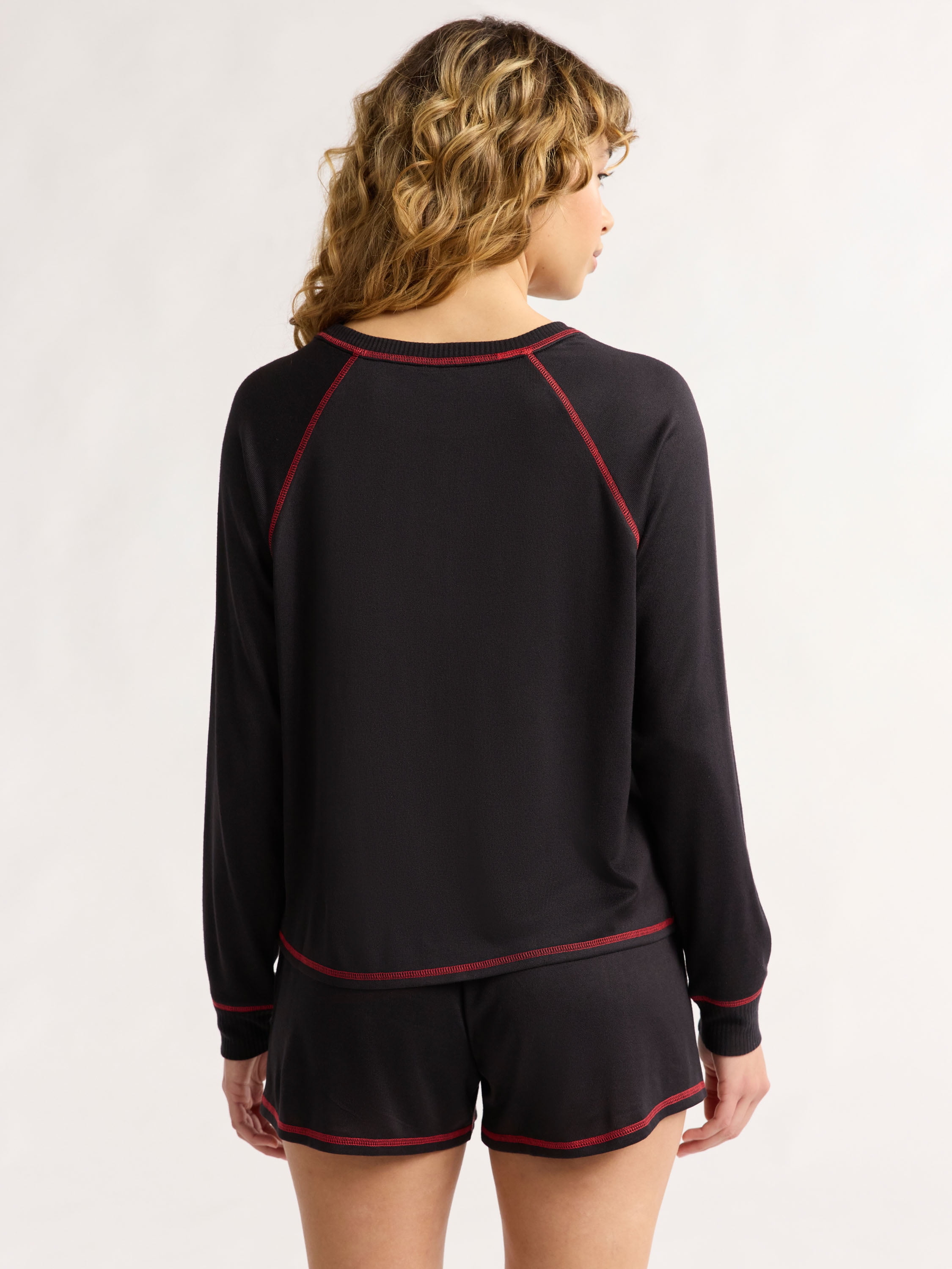 Joyspun Women's Hacci Long Sleeve Raglan Sleep Top, Sizes XS to 3X