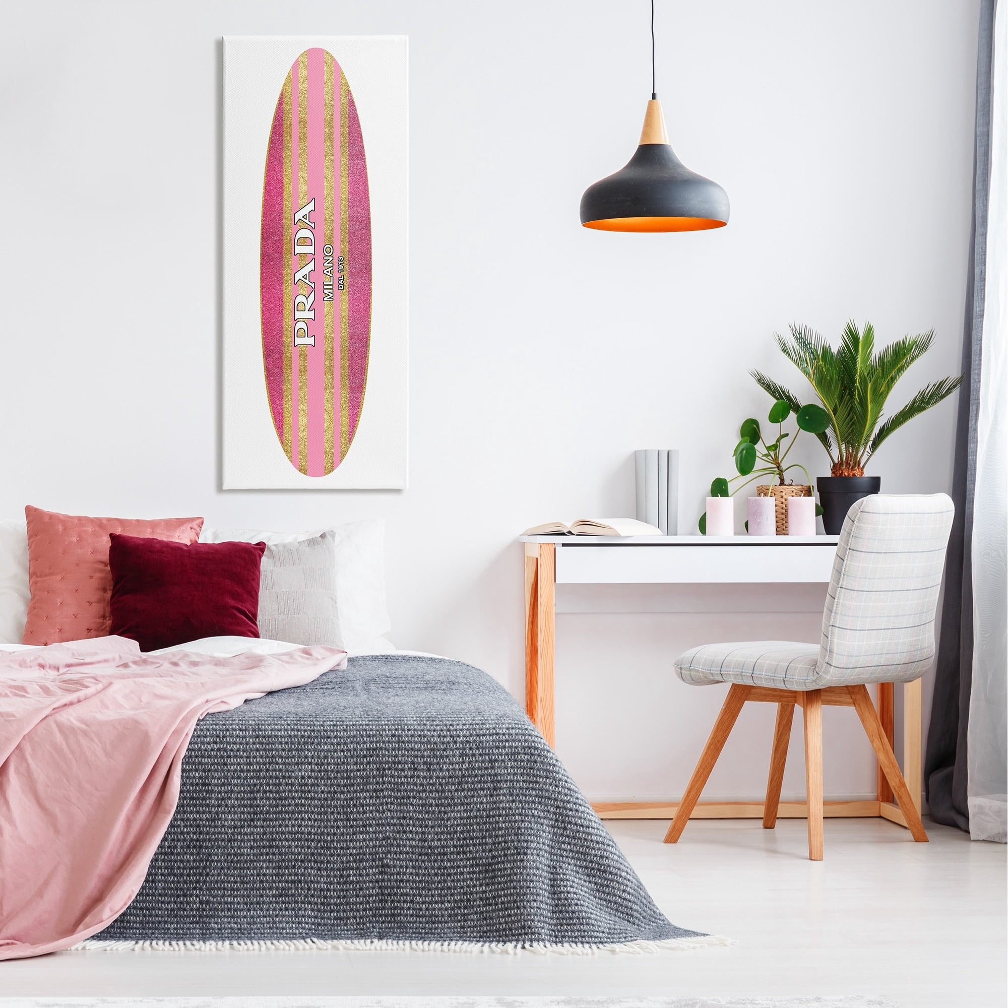 Stupell Pink Sparkle Fashion Logo Glam Surfboard Design Canvas Wall Art, 20 x 48, Design by Madeline Blake
