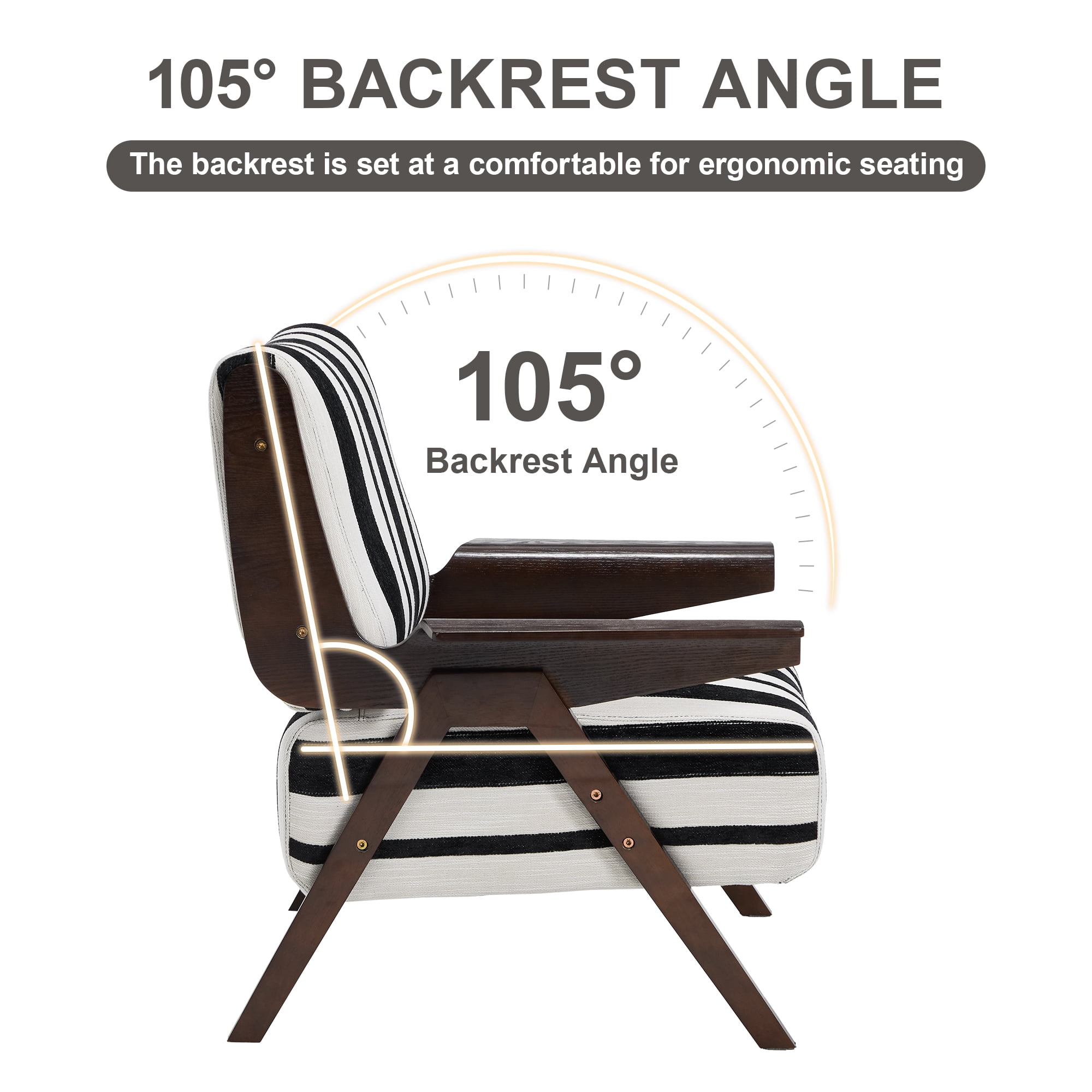 Leumius Modern Armchair with Widened Armrests Single Sofa Chair with Solid Wood Legs Comfortable Casual Reading Chair for Living Room, Bedroom, Office Black and White Stripes