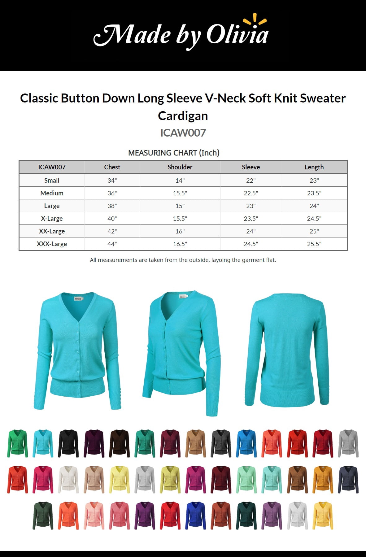 Made by Olivia Women's Classic Button Down Long Sleeve V-Neck Soft Knit Sweater Cardigan