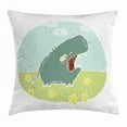 thumbnail image 1 of Hippo Throw Pillow Cushion Cover, Hand Drawn Grungy Illustration of Hippo Roaring on Background with Flowers and Clouds, Decorative Square Accent Pillow Case, 20 X 20 Inches, Multicolor, by Ambesonne, 1 of 2
