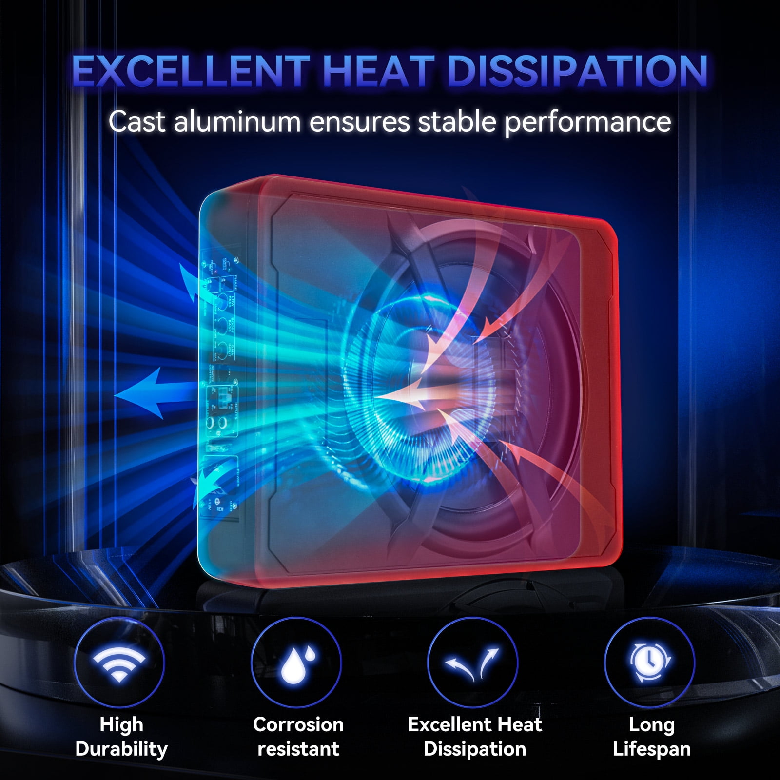 KROAK 800W Y-Shaped 10" Subwoofer Amplifier with Blue LED - Powerful Bass Booster for Car Audio Systems