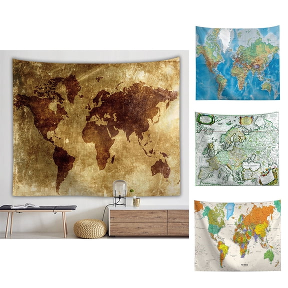 RRJ 2Pcs Vintage World Map Wall Tapestry, Retro Hippie Decor Hanging Tapestry Bedspread Yoga Mat, Large 40x60 Inch Printed Fabric Wall Hanging for Bedroom Living Room Dorm Decor