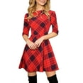thumbnail image 1 of YAGHYAGH Xmas Women Half Sleeve Plaid Check Skater Dress Christmas Mini Dresses, 1 of 5