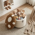 thumbnail image 3 of Guyou Cute Kids Storage Stool, Mushroom Shaped Upholstered Kids Reading Chair with Storage, Faux Fur Toddler Chair, Children's Shoe Changing Stool for Playroom Kindergarten Bedroom, Brown, 3 of 9