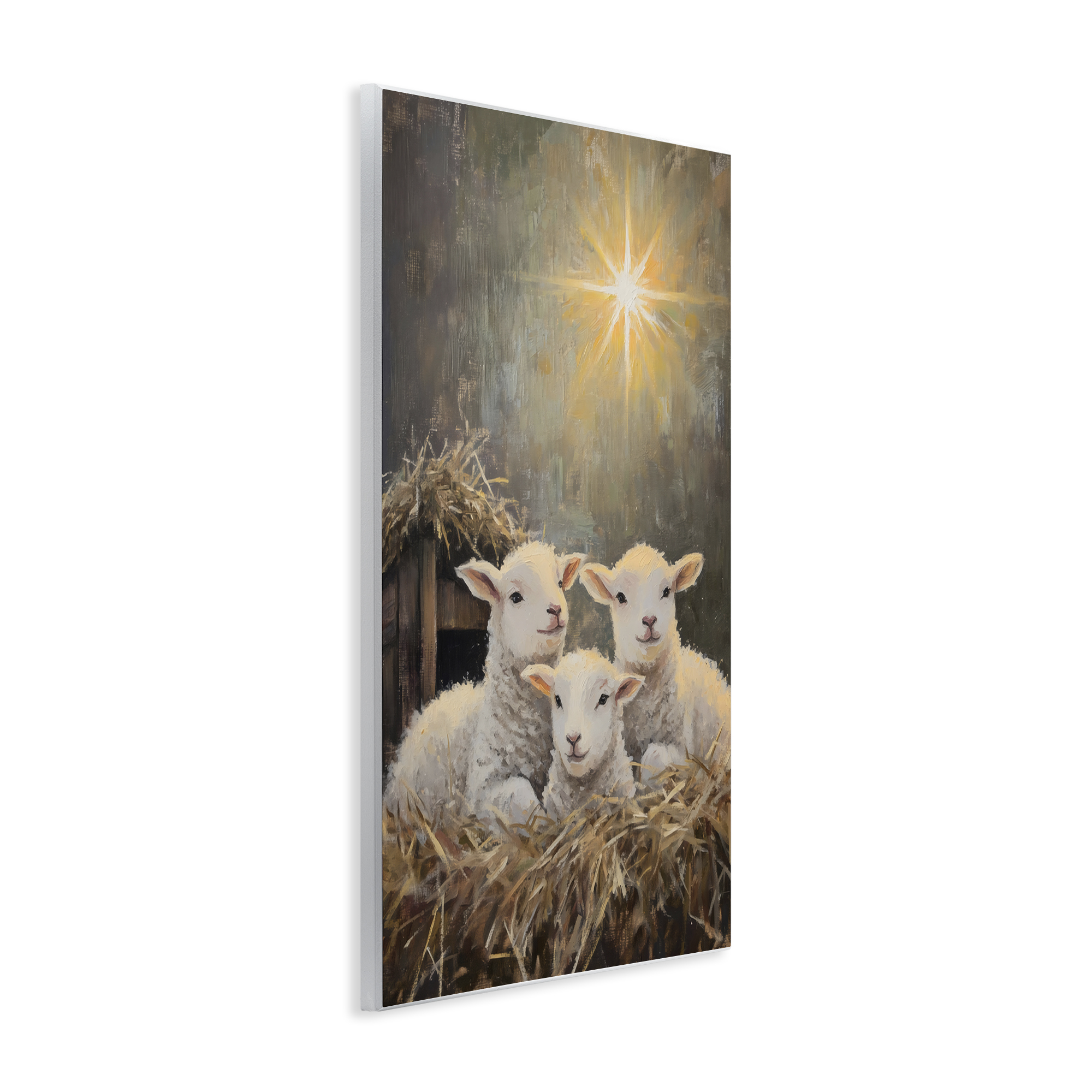 Festive Lambs in Stable Wall Plaque Art, design by Petal Prints Design