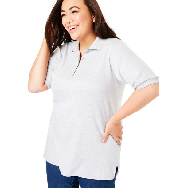 Woman Within Woman Within Women's Plus Size ElbowSleeve Polo Shirt