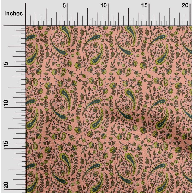 oneOone Silk Tabby Fabric Leaves|Floral & Paisley Block Print Sewing Fabric BTY 42 Inch Wide