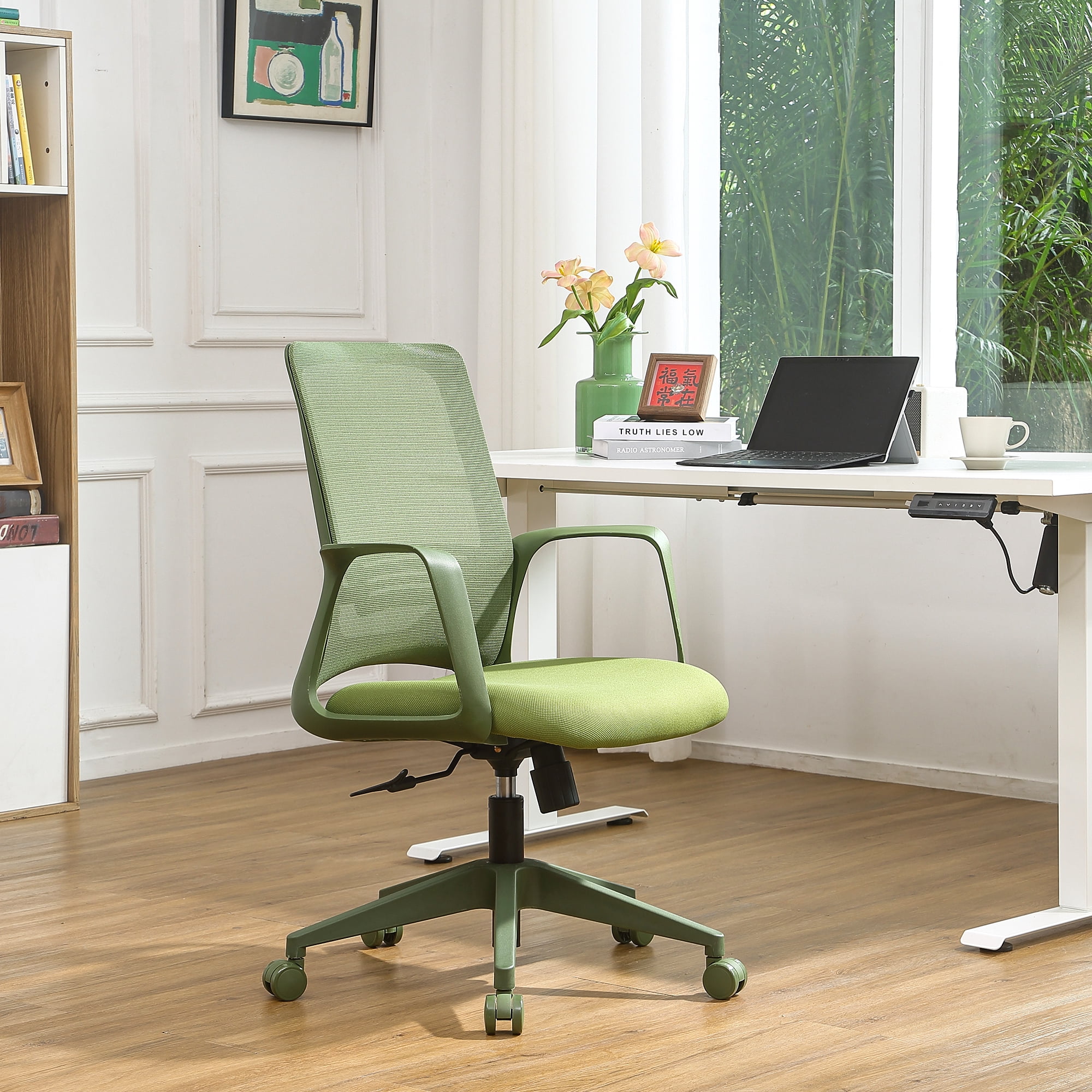 Executive Office Ergonomic Mesh Chair 350LBS, Office Seating, Mesh Fabric, Comfortable Sitting, Integrated Armrest, Lifting, Swivel Net Chair (Green)