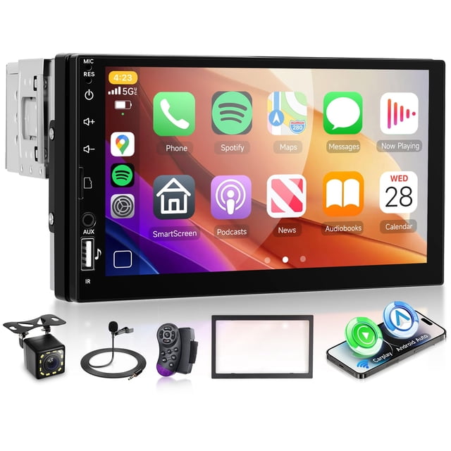 Estéreo para coche Orderich Single Din de 7 pulgadas con Carplay inalámbrico Android Auto