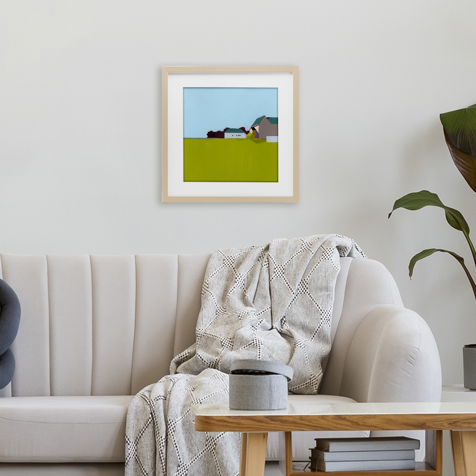 Spring Morning Farm Land Birch Framed Print Under Glass, design by Ruth LaGue