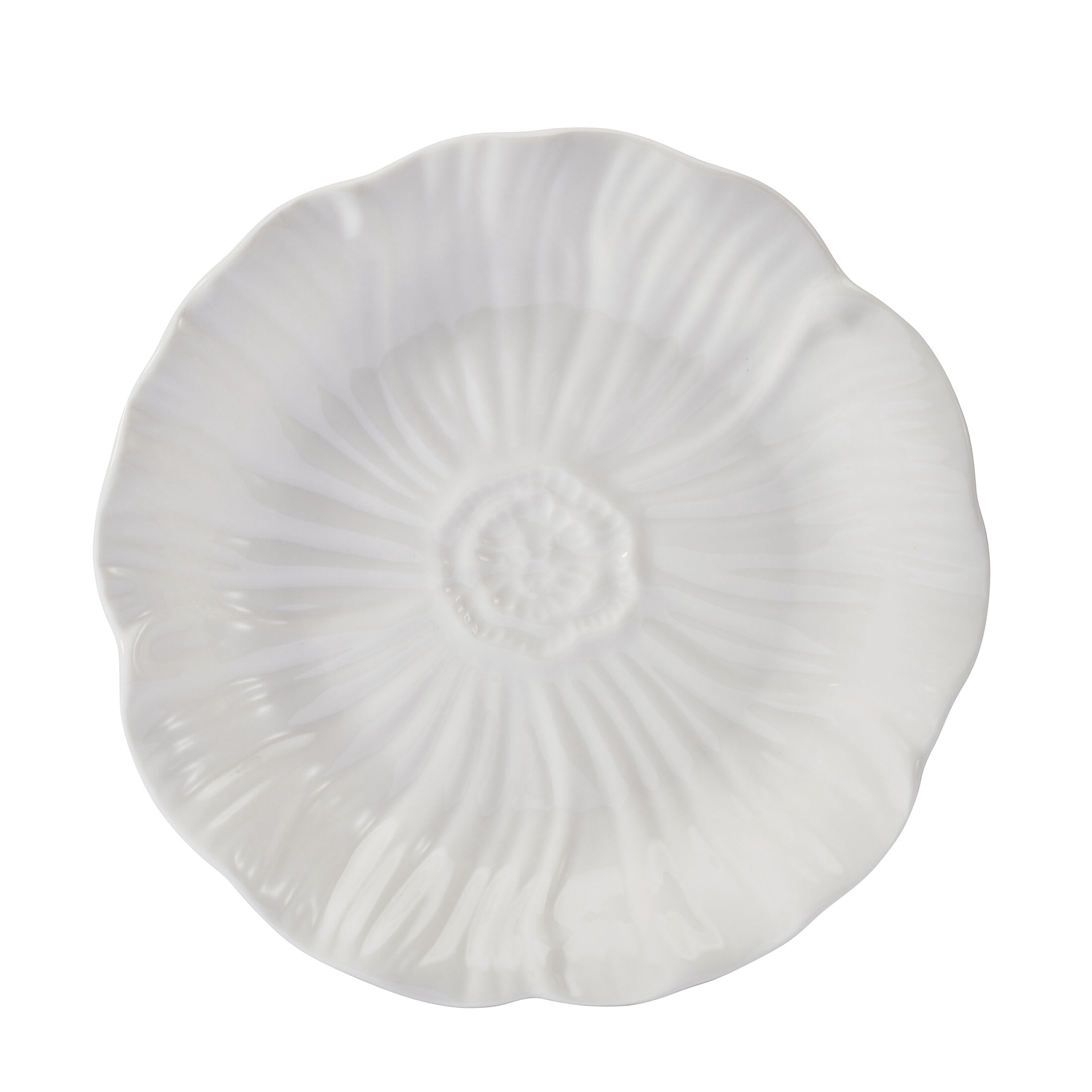 Beautiful by Drew Barrymore Embossed Flower 12 Piece Stoneware Dinnerware Set, 4 Piece Setting White