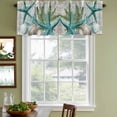 thumbnail image 3 of Coastal Teal Starfish Curtain Valances for Windows, Kitchen Valance Window Treatments Panel 2 Pack, Summer Ocean Beach Shell Pine Leaf Rod Pocket Short Curtains for Bathroom Bedroom 54 x 18 Inch, 3 of 8