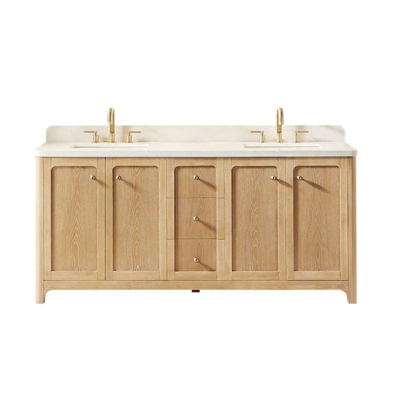 Altair-18 72"Double Bathroom Vanity in Brushed Oak,Grain White Engineered Stone Countertop