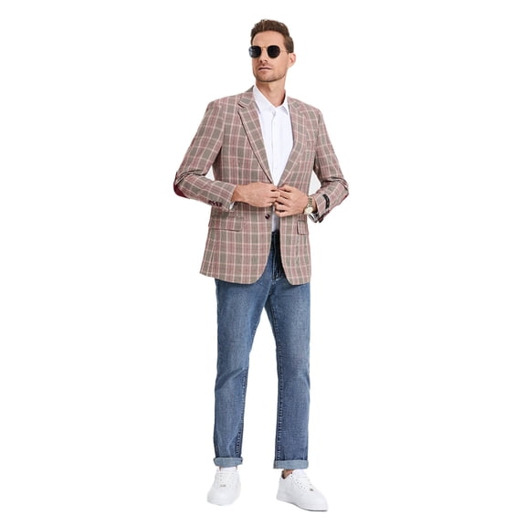 TZ Men's NEW Slim Fit Blazer Jacket, Burgundy Glen Check
