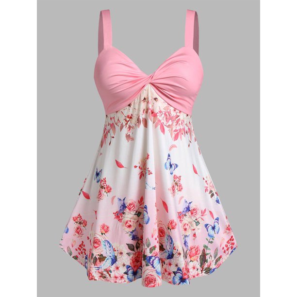 Tapa de tanque de estampado floral Twist Tamaño Rosegal Camisetas sin mangas de talla grande