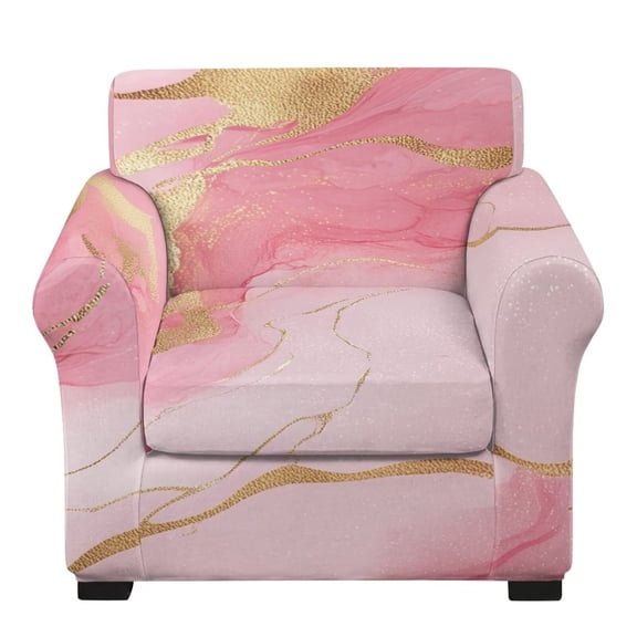 SEANATIVE 2-Piece Stretch Armchair Cover Couch Slipcover Washable Removable Sofa Cover with Separate Seat Cushion Cover Furniture Protector for Home Office, Light Pink Gold Marble