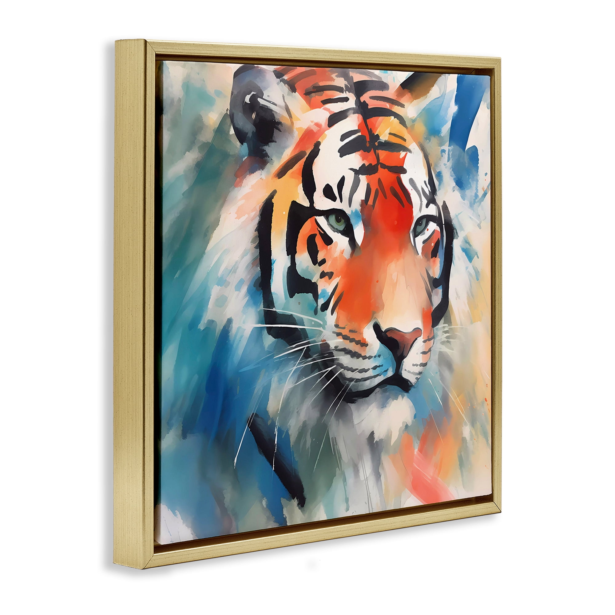 Stupell Industries Bold Modern tiger Animals & Insects Painting Gold Floater Framed Canvas Art Print Wall Art, 25 x 25