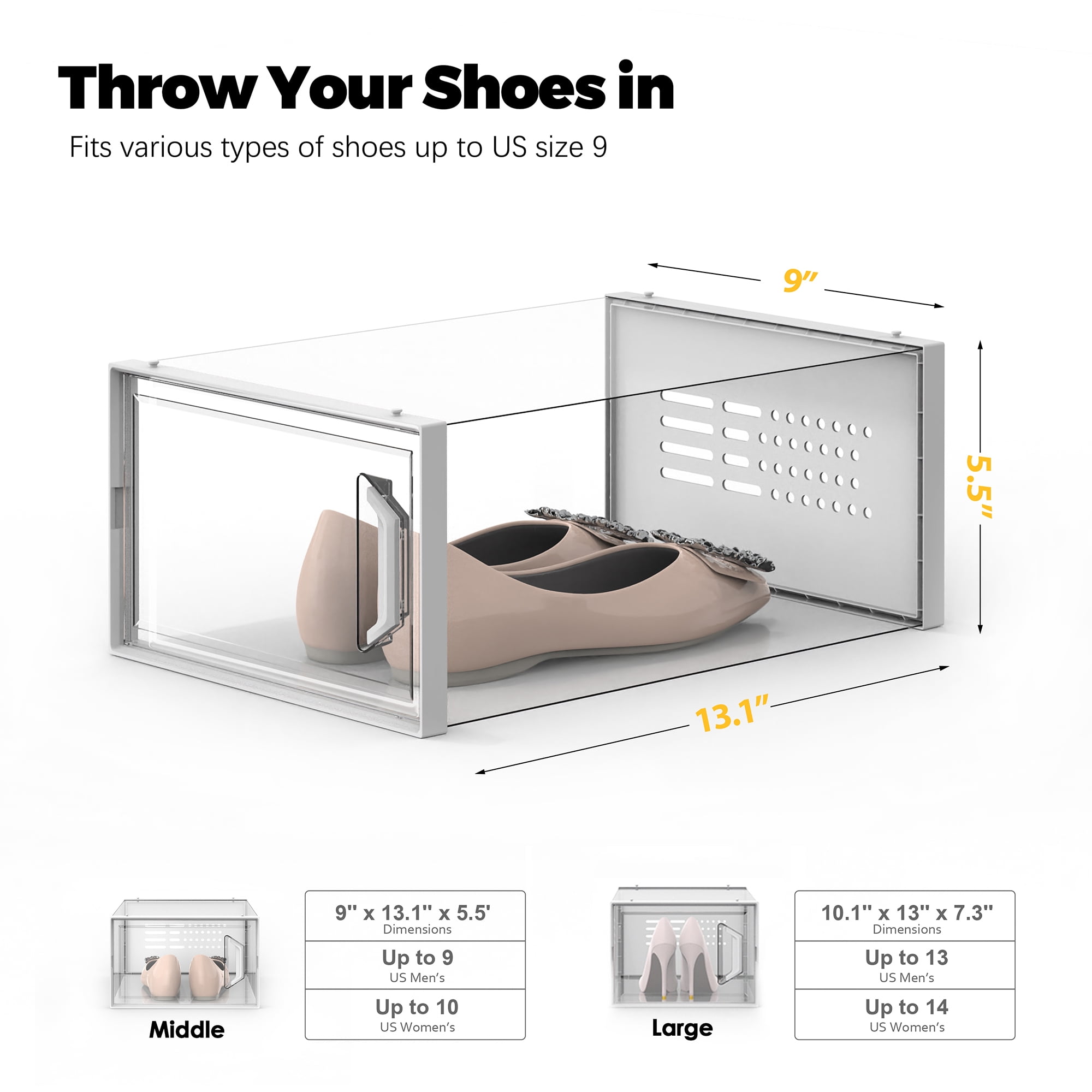 SEE SPRING Large 12 Pack Shoe Storage Box, Shoe Organizer for Closet,Space Saving Foldable Sneaker Rack