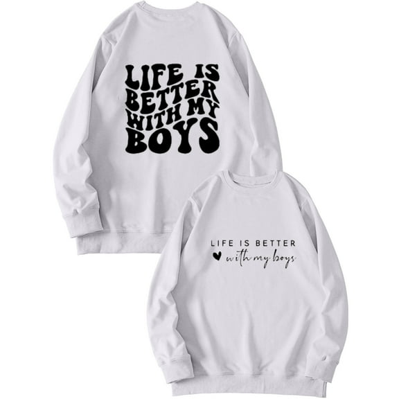 Boyfriend Sweatshirts Oversize Fit Long Sleeve Crew Neck Pullover Letter Print Cotton Sweater Tops for Women 2025 (S, White)