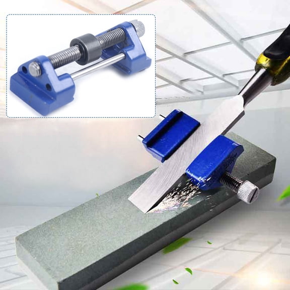 Universal Sharpening Jig for Chisels & Plane Irons, Adjustable Angle Tool Grinding Guide with Non-Slip Roller, 0-86mm Clamping Range, Blue Metal