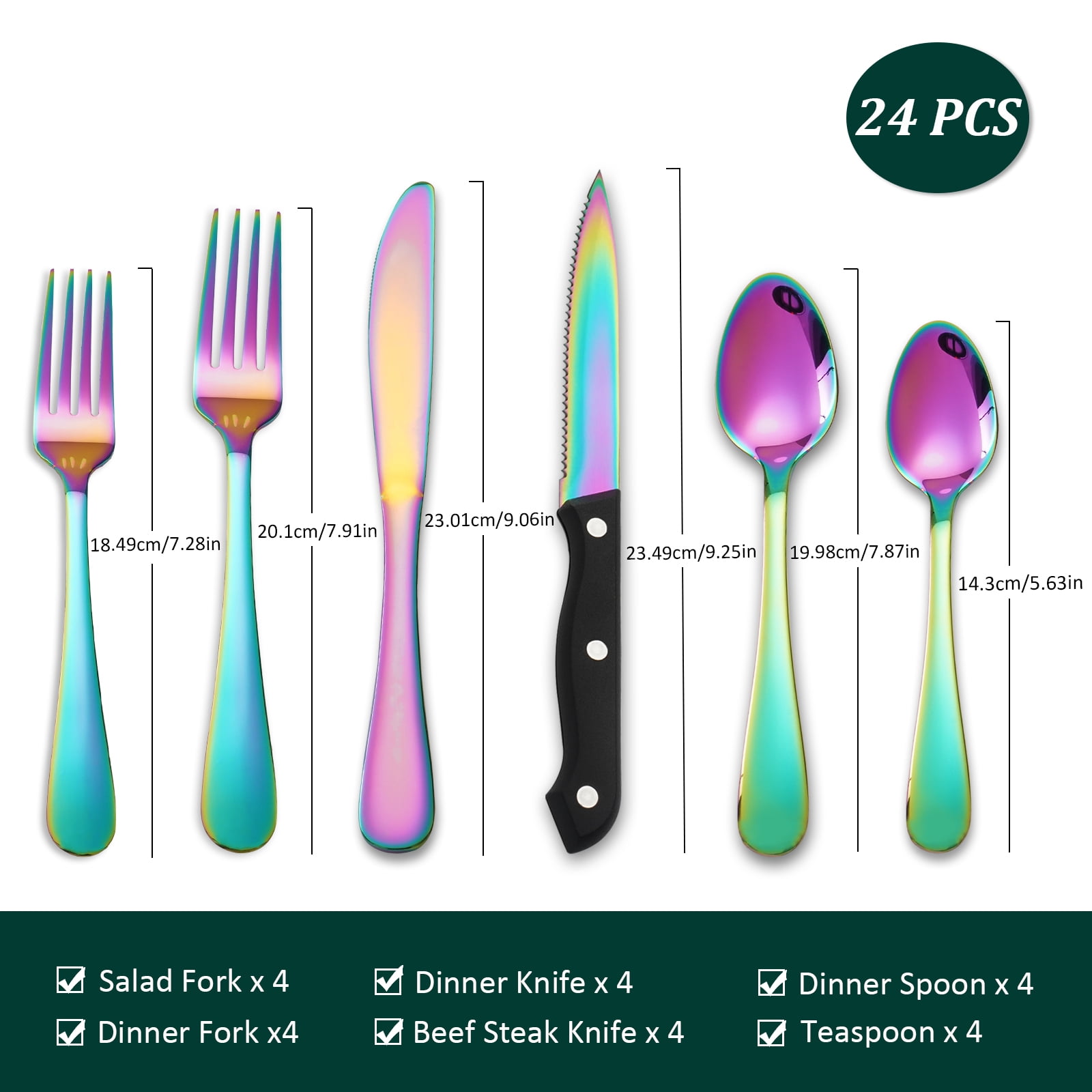 24-Piece Stainless Steel Rainbow Flatware Set