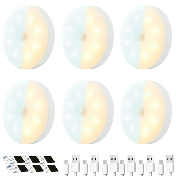 Luz Nocturna Led KIWOP Luz Blanca 6000k & Cálida 3000k con Sensor de Movimiento Recargable Usb Diseñ