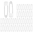 thumbnail image 1 of 50PCS Safety Pins for Diaper, 2.2 Inch Plastic Head Cloth Diaper Nappy Pins with Locking Closures Stainless Steel Pins for Clothes, Sewing, Craft Supplies.,White, 1 of 7