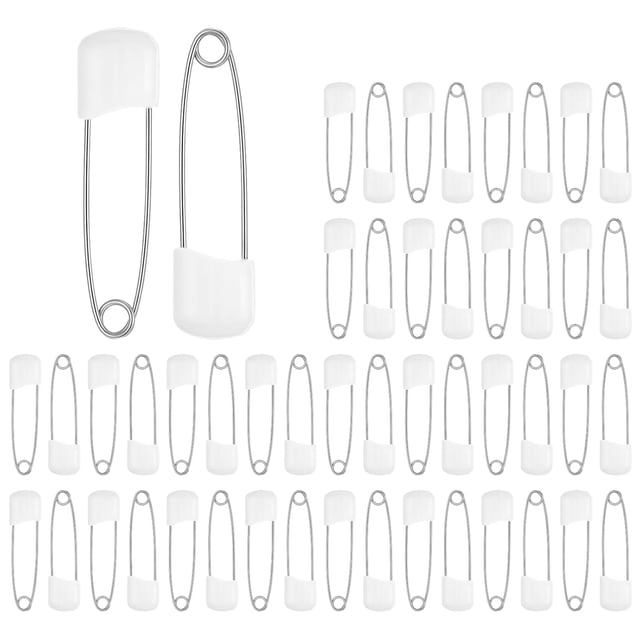 50PCS Safety Pins for Diaper, 2.2 Inch Plastic Head Cloth Diaper Nappy Pins with Locking Closures Stainless Steel Pins for Clothes, Sewing, Craft Supplies.,White