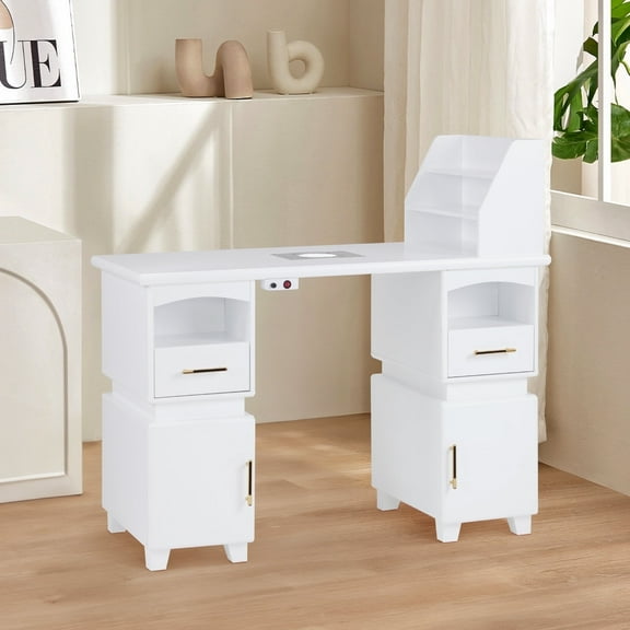 BarberPub Manicure Table with Electric Dust Collector, Nail Desk with Shelves, Drawers