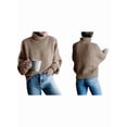 thumbnail image 3 of Suéter de Larga con Cuello Alto y Mangas Abullonadas para Mujer, de Color Liso, para Invierno y Otoño Caqui L, 3 of 7