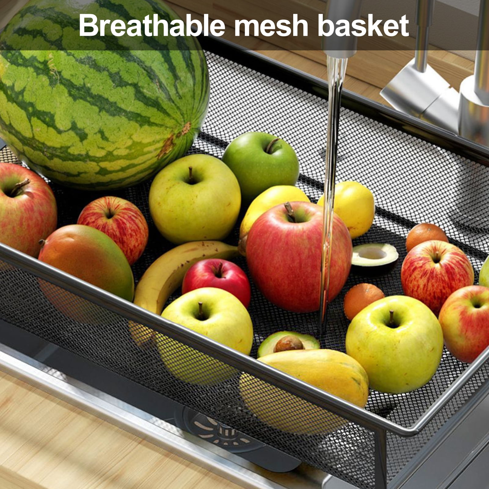 Fruit Vegetable Storage Basket, 5 Tier Stackable Metal Mesh Storage Basket with 360 Degree Wheels, Fruit Vegetable Produce Basket Storage Organizer for Kitchen, Pantry, Bathroom-4-Layers,Black