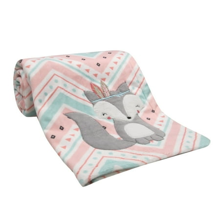 UPC: 0084122681347 | Lambs & Ivy Little Spirit Coral/White/Blue Chevron Fox Luxury Baby Blanket