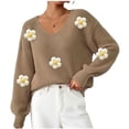 thumbnail image 2 of YUNAFFT Soft Warm Knit Sweater with 3D Bow Detail Round Neck Long Sleeve Fall Winter Cozy Top for Women, 2 of 7