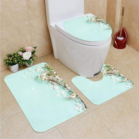 EREHome Cherry Blossoms 3 Piece Bathroom Rugs Set Bath Rug Contour Mat ...