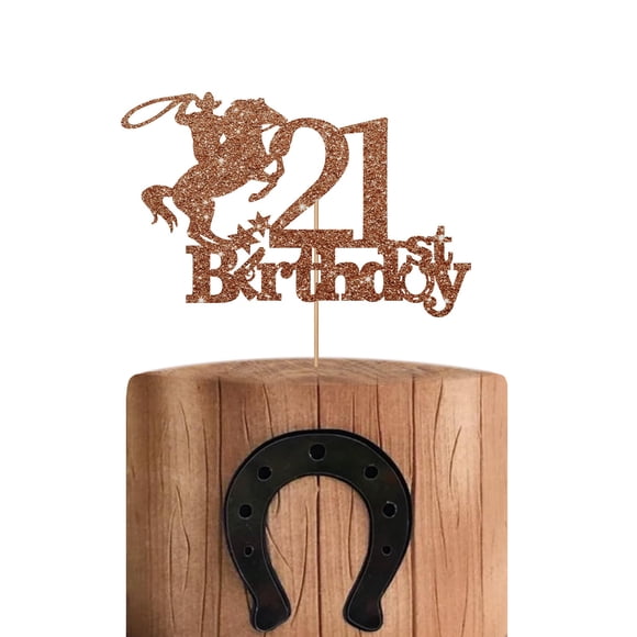 Cake Topper PINKAAJ, tema de carreras de caballos para cumpleaños número 21 de Cowboy